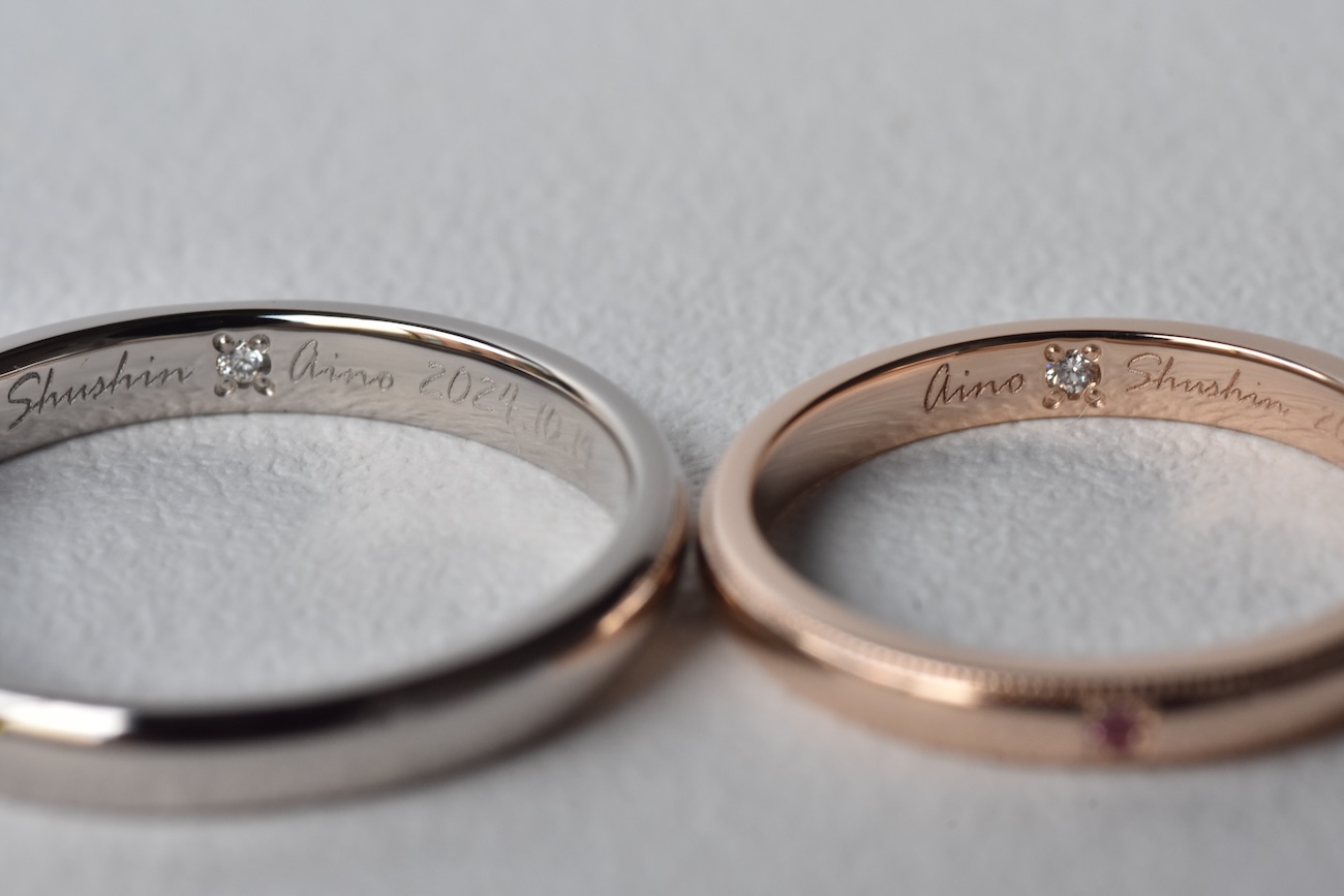 二人の思い出が詰まった手作り結婚指輪の完成品